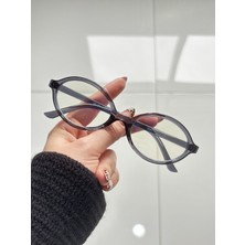 Mıux Füme Oval Çerçeve Mavi Işık Korumalı Ekran Gözlüğü, Optik Uyumlu, Camları Değişebilir