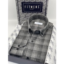 Fitmens Klasik Uzun Kol Kışlık %100 Cotton Kareli Yaka Düğmeli Hediye Kutulu Erkek Gömlek FS-003135 - Siyah