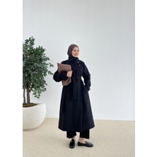 Moda Aksa Premium Ithal Kaşe Kaban Dik Yaka Siyah