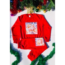 Kızerkek Çocuk Pijama Takımı Yılbaşı Noel Baba Baskılı Alt Üst Takım Iki Iplik Şardonlu Sıcak Tutan