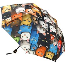 Toz Vintage Kedi Desenli Renkli  8 Telli Yarasa Model Manuel Şemsiye – Eğlenceli Tasarım