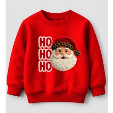 Efendioğlu Design Sweatshirt Noel Baba Hohoho Baskılı Nakış Görseli 3iplik Şardonsuz Pamuklu Çocuk Sweat