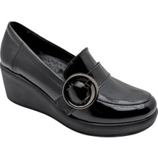 Qymara | Hakiki Deri Dolgu Topuklu Loafer - Çiğdem Kundura - Qymara - Siyah-Rugan - 40