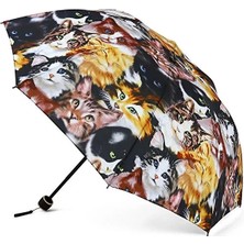 Toz Vintage Kedi Desenli Renkli  8 Telli Yarasa Model Manuel Şemsiye – Eğlenceli Tasarım