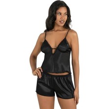 Amora Secret Özel Tasarım  Siyah Saten Şort Takımı 9207