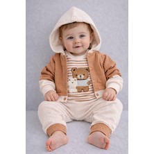 Dinamik çocuk Erkek Bebek Ayıcık ve Kurbağacık Punch Işlemeli Kapüşon Hırkalı Mevsimlik 3lü Takım 0-3-6-9AYLIK