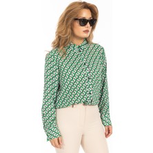 Zra Bayan Desenli U.kol Gömlek 25Y Ae Yeşil/desenli