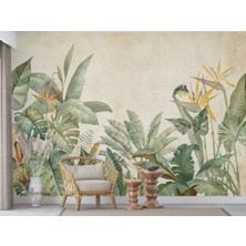 Grown Turuncu Renk Tropikal Çiçekli Duvar Kağıdı