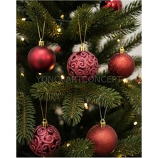 Tutku Home 12 Li Kaliteli Kutuda Yılbaşı Süsü ( Noel Yılbaşı Noel Baba Çam Ağacı Süsleme ) Hediyelik Süs Bordo