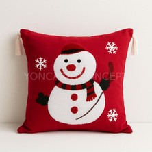 Almera 40*40 Yeni Yıl Temalı Kırlent Kılıfı ( Geyik -Çam Ağacı- Kardan Adam-Merry Christmas) Kırmızı Kardanadam