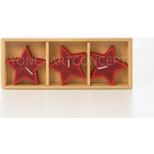 Tutku Home Şık Kutuda 3 Lü Simli Yıldız Mum - Yeni Yıl- Noel Kırmızı