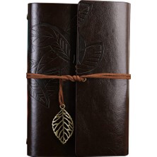 Epilons Büyük Yaprak Desenli Deri Defter Koyu Kahverengi