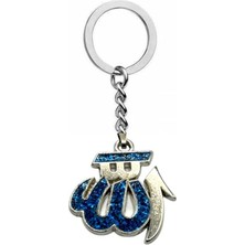 Herşey Nota Allah Yazılı Mavi Taşlı Anahtarlık – Zamak Kaplama Metal – Dini Hediyelik