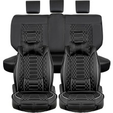 Castor Otomotiv Castor Dacia Logan Lüx Deri Oto Koltuk Kılıfı Ön Arka Takım (Royal) Siyah Beyaz