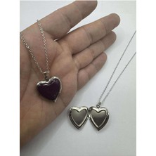 Vişne Çürüğü Renk Açılabilir Kapaklı Kalp Kolye Resim Kolyesi 55 cm Zincirli, Metal Resimlik Kolye