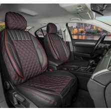 Castor Otomotiv Castor Dacia Logan Lüx Yarı Deri Oto Koltuk Kılıfı Ön Arka Takım Istanbul Serisi Siyah Kırmızı