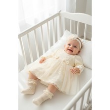 Miniday Kız Bebek Mevlütlük Elbise Bandanalı Dantelli ELB1068