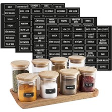 Wishora Store Baharatlık Etiketleri - Kendinden Yapışkanlı - 140 Adet Çıkartma Baharat Etiketleri - Suya Dayanıklı - Siyah Baharat Kutuları Etiketleri