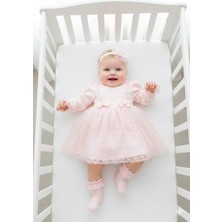 Miniday Kız Bebek Mevlütlük Elbise Bandanalı Dantelli ELB1068