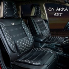 Castor Otomotiv Castor Peugeot 208 Lüx Deri Oto Koltuk Kılıfı Ön Arka Takım (Mars) Siyah Beyaz