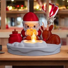 Muyu Craft LED Işıklı Yılbaşı Noel Baba & Geyik Dekoratif Mum Masa Üstü Yeni Yıl Süsü