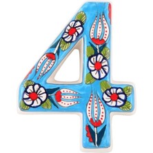 Wishora Store Kapı Numarası Seramik Lale Desenli Çeşitli Renklerde (4, Turkuaz)