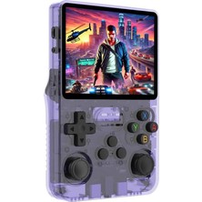 Wishora Store Retro Konsol R36S, Taşınabilir Mini Konsol, Linux Sistemi, 3,5 Inç IPS Ekran, Gaming E Ps1, Psp, N64, Nds, Supern, Gameb, Gba, Neog, Tf Kartı 64 GB + 15000 Oyun (Mor)