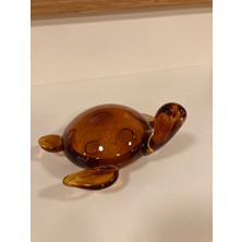 Dekoratif Kristal Üfleme Cam Kaplumbağ Obje Bal Rengi Yükseklik 10 cm Çapı 20 cm
