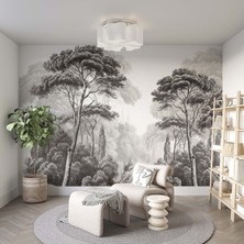 Grown Siyah Beyaz Orman Yolu Duvar Kağıdı