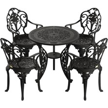 Wishora Store Ferforje Görünümlü Plastik Yuvarlak Masa Ø75 Isparta Sandalye (5, Siyah)