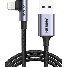 Wishora Store 60521 Ugreen Örgülü 90° Lightning iPhone Şarj ve Data Kablosu, Siyah, 1 Metre