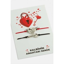 Herşey Nota Kalbimin Anahtarı Sende Çift Bileklik I Love You Yazılı Kalp & Anahtar Model Sevgili Bilekliği