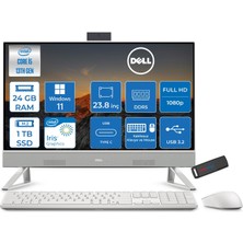 Dell 24 All-In-One Intel Core I5 1334U 4.6ghz 24GB Ddr5 1tb SSD Windows 11 Home Iris Xe Graphics 23.8 Inç Fullhd (1920X1080) Wva All In One Bilgisayar NTEC24250H08 + Zetta Flash Bellek