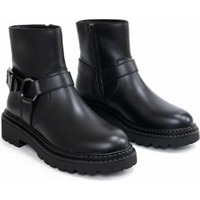 Ne&Ve Shoes Siyah Hakiki Deri Aksesuar Detaylı Içten Fermuarlı Kadın Bot