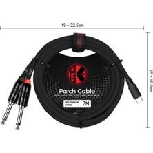 Kirlin Cable UYC-392B 3mt Bk – Y-Patch Kablosu (Type-C → 2 × 1/4″ Mono)