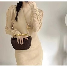 Bacoss Kadın Örgü Metal Saplı Modern Stil El ve Omuz Çantası ( BC-1230 )