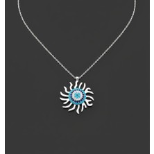 Modahilye 925 Ayar Gümüş Nazarlıklı Güneş Modeli Kadın Kolye - Işıltılı Zirkon Taşlı