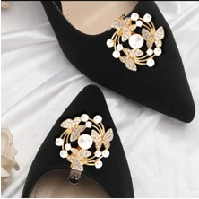 Bacoss Ayakkabı Tokası -Çanta Charm -Broş Bir Çift Çıkarılabilir Klipsli  Incili Kelebek Tasarım (BC-1197 )