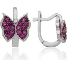 Fm Gümüş Pembe Kelebek Çocuk Küpesi