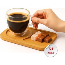 Hubby Chef 4 Kişilik Çift Cidarlı Bardak ve Bambu Tabaklı Espresso Çay Kahve Fincan Takımı