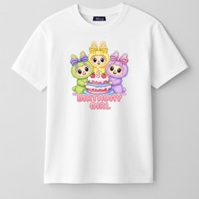 Mixxi Fashion Happy Birthday Canavar Baskılı Kısa Kollu Kız Çocuk Tişört (4-13 Yaş)
