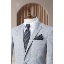 Bonesti Erkek Slim Fit Blazer Ceket Beyaz - Siyah Nokta Desenli