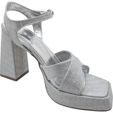 Çiğdem Kundura Nyvella-1 | Kadın Platform Topuklu Ayakkabı - Gümüş - 35