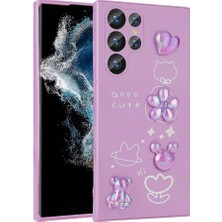 Alpsa Teknoloji Galaxy S22 Ultra Kılıf Kabartma Figürlü Parlak Alps Toys Silikon Kapak-Mor