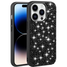 Alpsa Teknoloji Apple iPhone 14 Pro Kılıf Parlak Taşlı Tasarım Alps Linea Kapak-Siyah