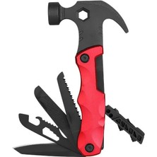 Wishora Store Çok Fonksiyonlu Çekiç Çakı Çantalı Kamp Outdoor Testere Tornavida Seti Kırmızı