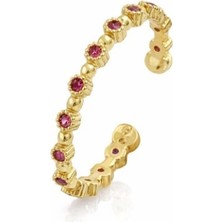 Brezza Lusso Jewelry 925 Ayar Pembe Taşlı Sıralı  Ayarlanabilir Kadın Yüzük