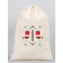 Junobi 20X30 cm Noel Yılbaşı Kesesi - Ham Bez Kese - Hediye Poşeti - Bez Poşet