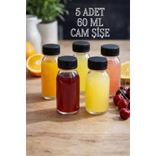 Rotanev 5 Adet 60 ml Kilitli Siyah Kapaklı Şeffaf Detox Shot Şişesi 60 cc Ginger Şat Beyaz Cam Şişe