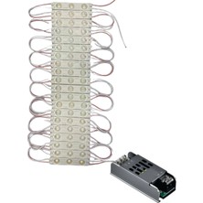 Powerr Led Aydınlatma 20 Adet 12 Volt 1.2 Watt 3 Lensli Günışığı 2835 Smd LED Modül IP65 5A Slim Trafo Set
